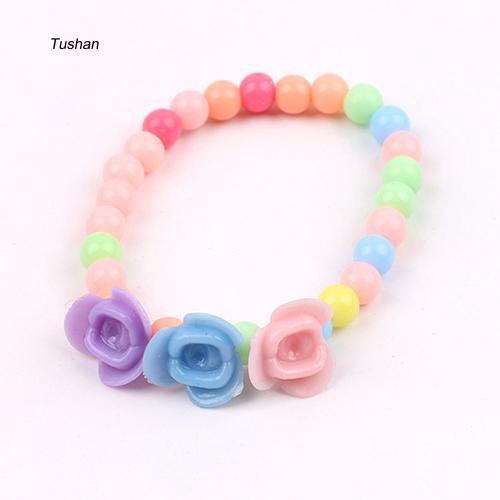 Bộ Vòng Tay / Vòng cổ Chuỗi Hạt Nhiều Màu 2 Trong 1 Xinh Xắn Cho Bé Gái