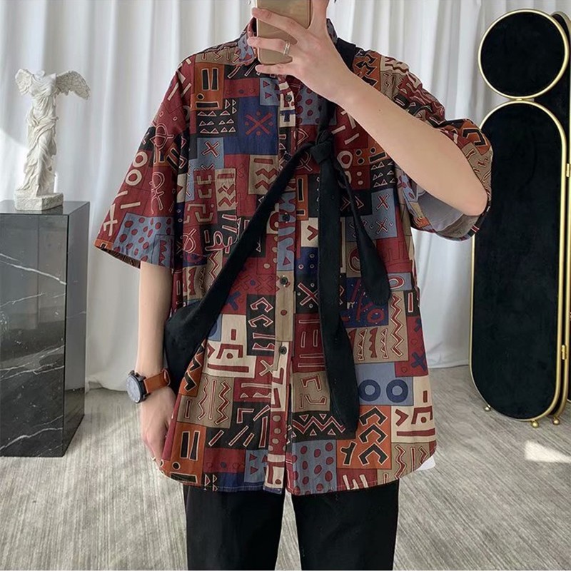 Áo Sơ Mi Nam Ngắn Tay Dáng Rộng In Hoa Kiểu Hàn Quốc Trẻ Trung fashion bigsize Áo sơ mi Áo Mùa Hè Nam
