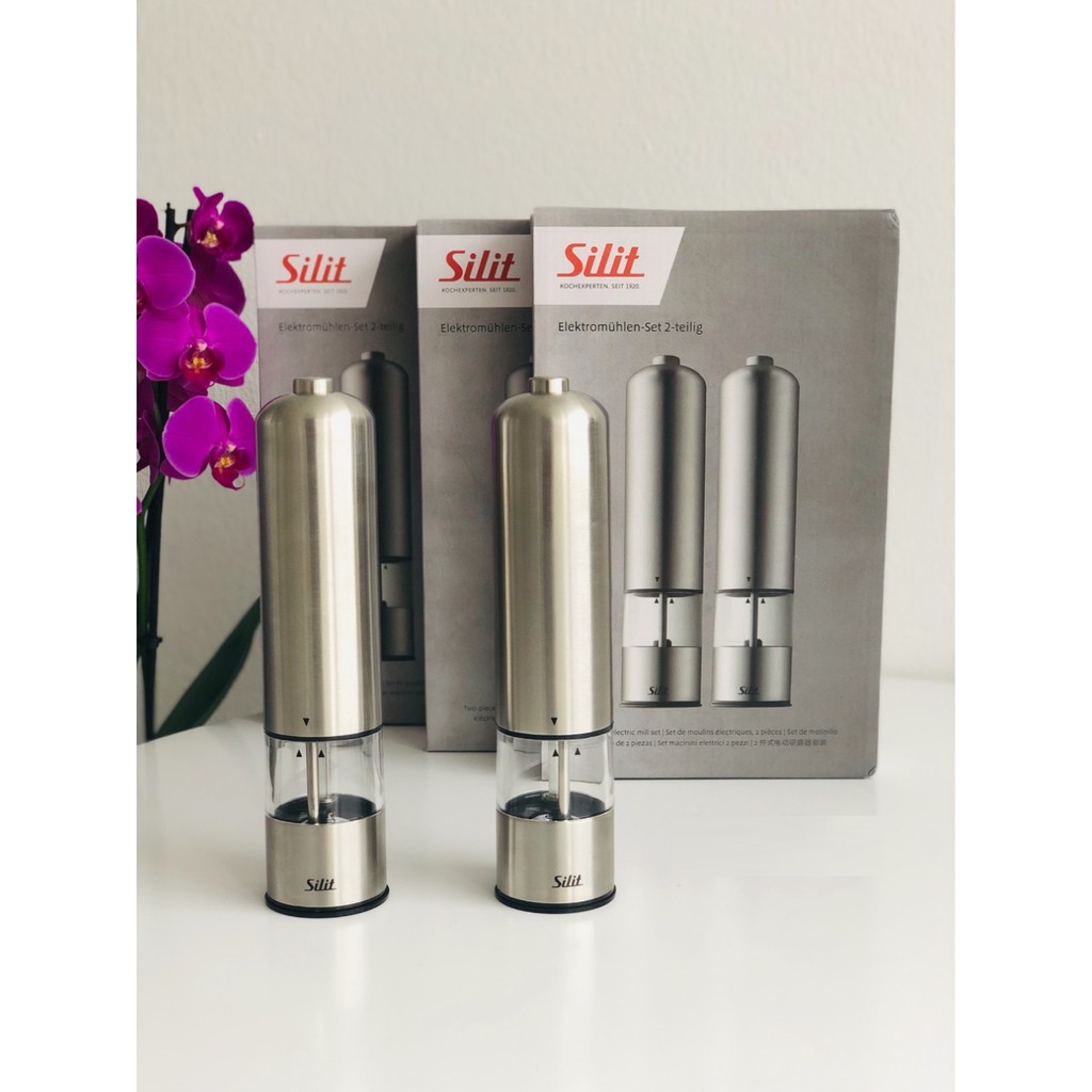 Set xay tiêu muối SILIT, dụng cụ xay tiêu muối vỏ inox chạy bằng pin [HÀNG ĐỨC]