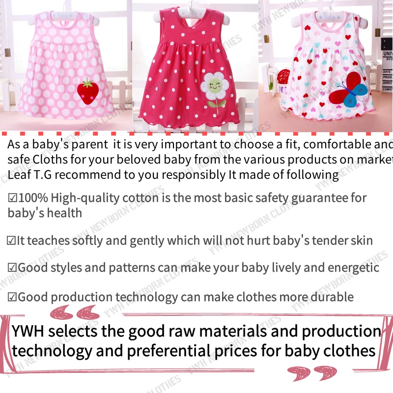 Đầm Không Tay 100% cotton In Họa Tiết Hoa Hoạt Hình Cho Bé Gái Sơ Sinh 0-24 Tháng Tuổi
