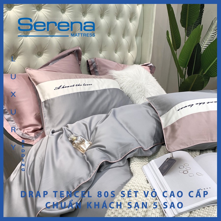 Bộ chăn ga gối Tencel 80s Serena Cao Cấp Phong Cách Hàn Quốc 5 món chăn ga gối chần bông – Hệ Thống Nệm