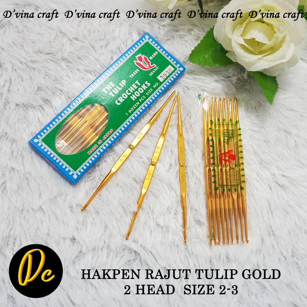 Bộ 2 / 3 Kim Đan Móc 2 / 3 Hình Hoa Tulip Màu Vàng