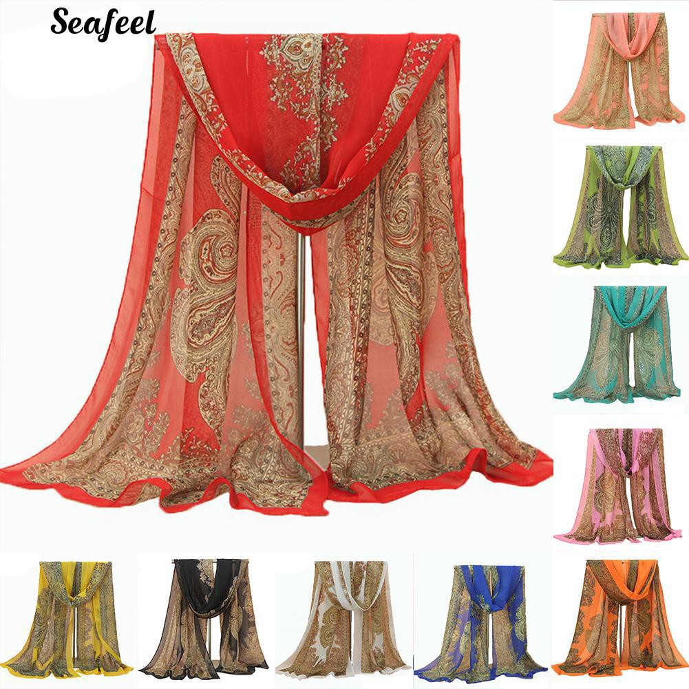 Khăn choàng vải mỏng có in họa tiết trang nhã nhiều màu sắc sang trọng cho nữ