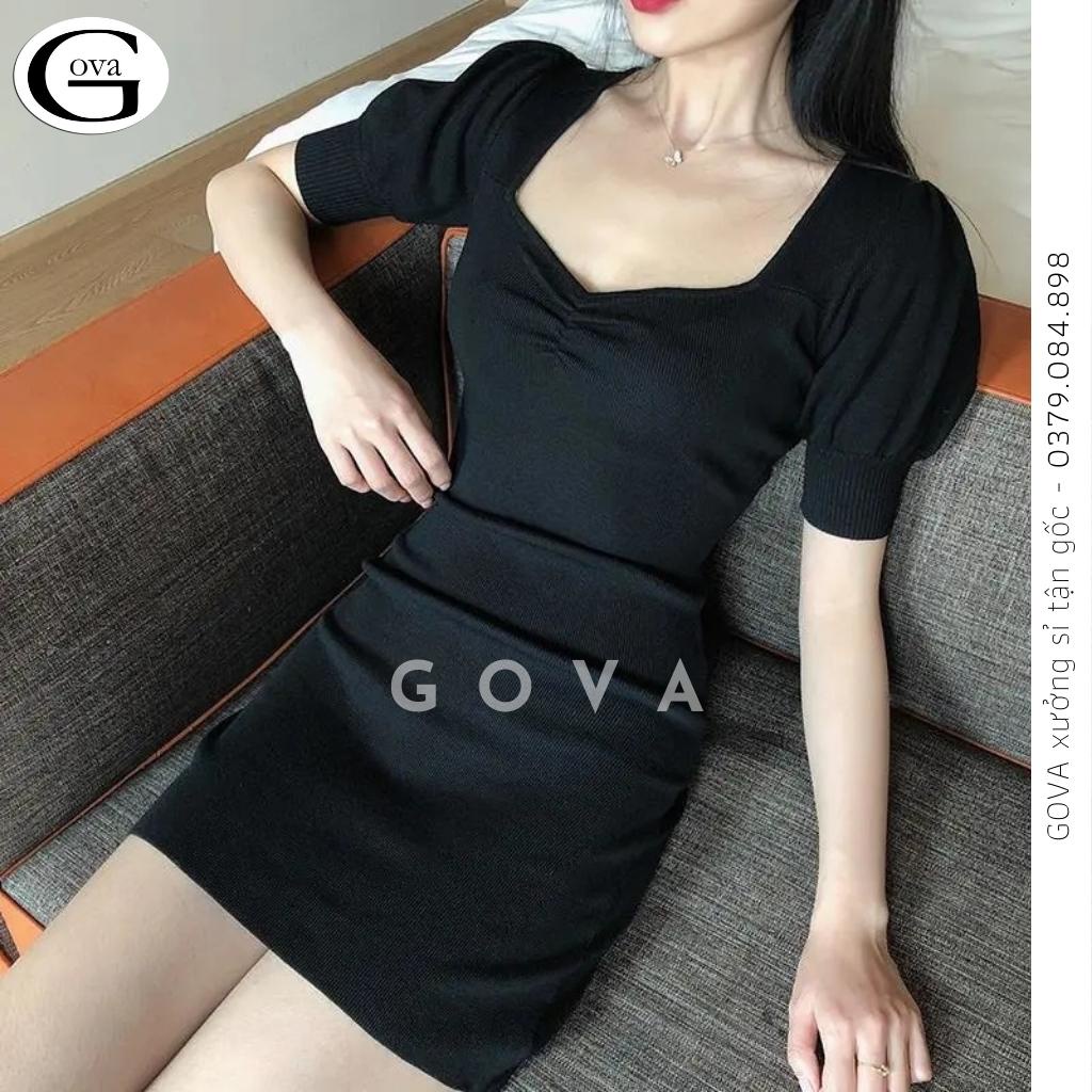 Đầm Váy Body TAY PHỒNG NHÚN NGỰC Thun Borip Kiểu Sexy Nữ, Đầm Thun Ôm Body Đẹp Gợi Cảm GOVA