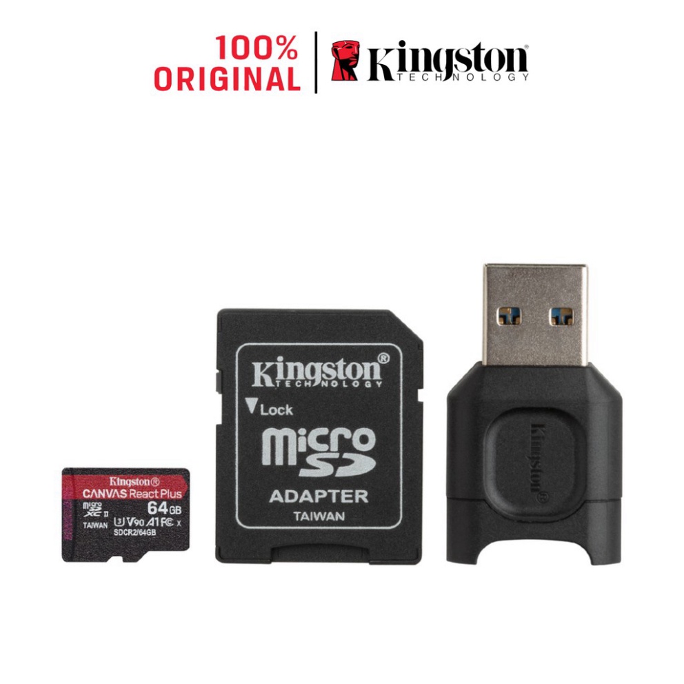 Thẻ nhớ micSDXC Kingston Canvas React Plus V90 64Gb 300mbs/260mbs quay video UHS-II 4K/8K, Flycam HD MLPMR2/64GB | BigBuy360 - bigbuy360.vn