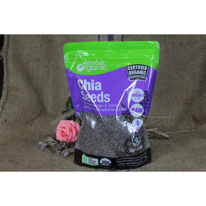 Hạt Chia Úc 1KG Absolute Organic mẫu tem chống hàng giả MỚI NHẤT