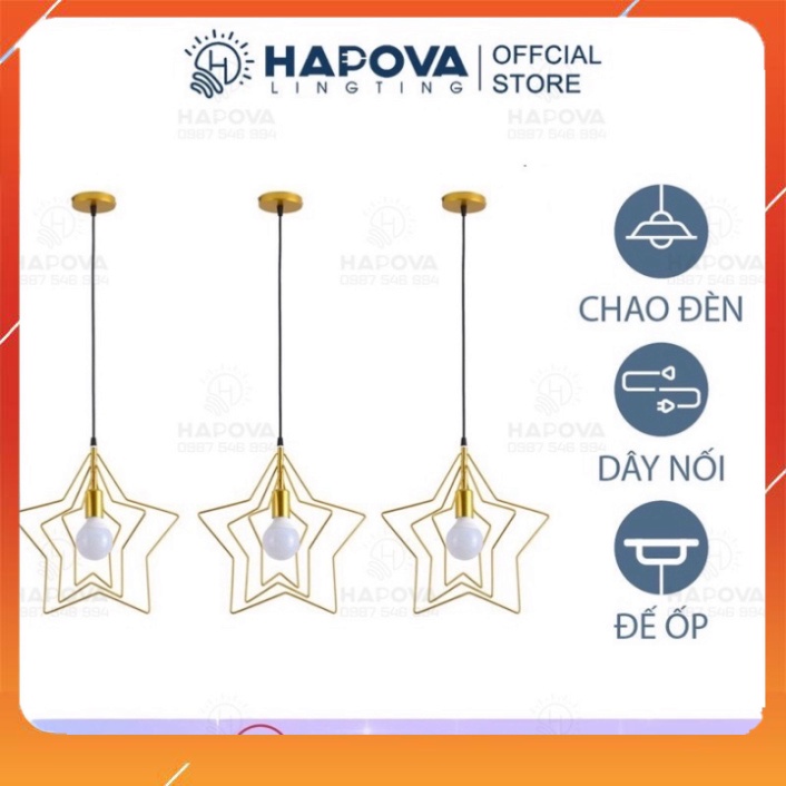 Bộ 03 đèn thả trang trí shop quần áo ngôi sao kép HAPOVA DT 0070/3 + Tặng kèm bóng led AS Vàng