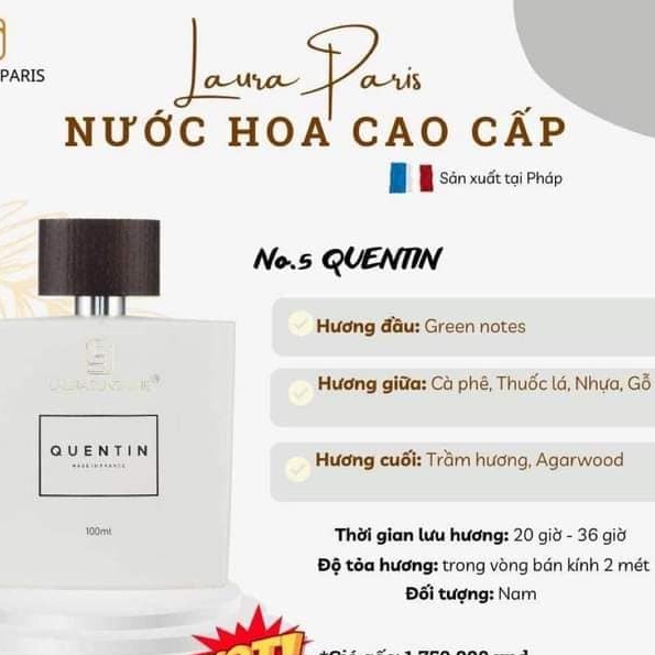 Nước hoa Laura Sunshine Nhật Kim Anh Cho Nam Quentin Laura Paris No5 100ml