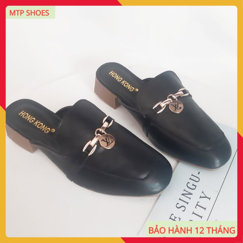 Giày búp bê ❤FREESHIP❤ Sục nữ da mềm đế vuông 3cm da mềm đính khuy xinh xắn - BB32