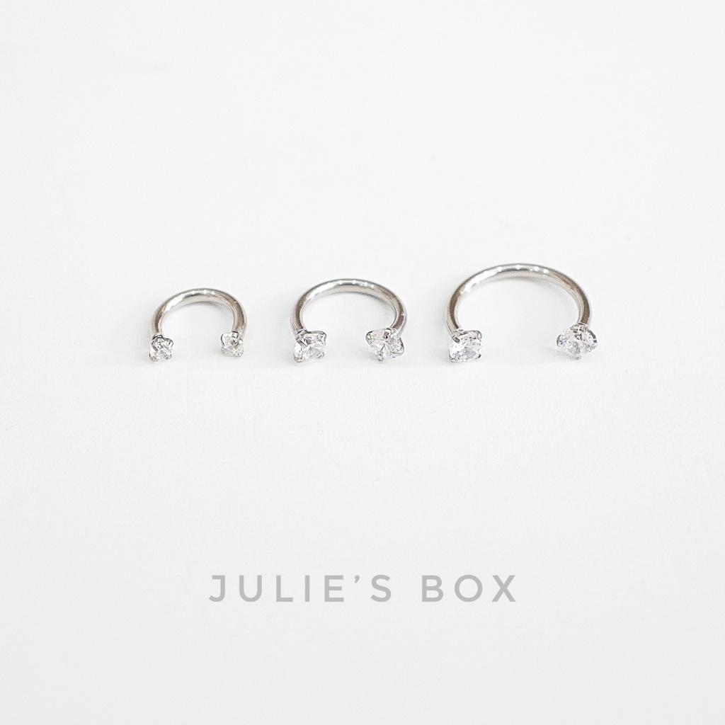 Khuyên Tai Chữ U 2 Đầu Đá Tròn Màu Bạc Nhiều SIze Thép Y Tế Titan Thép Không Gỉ Không Ngứa julies box bông tai