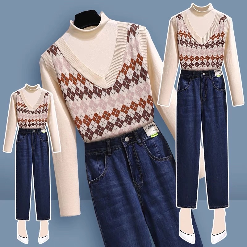 ÁO len nữ, áo gile họa tiết quả trám _Len ghi lê Áo Dệt Kim Không Tay Cổ Chữ V Phong Cách Retro Hàn Quốc | BigBuy360 - bigbuy360.vn