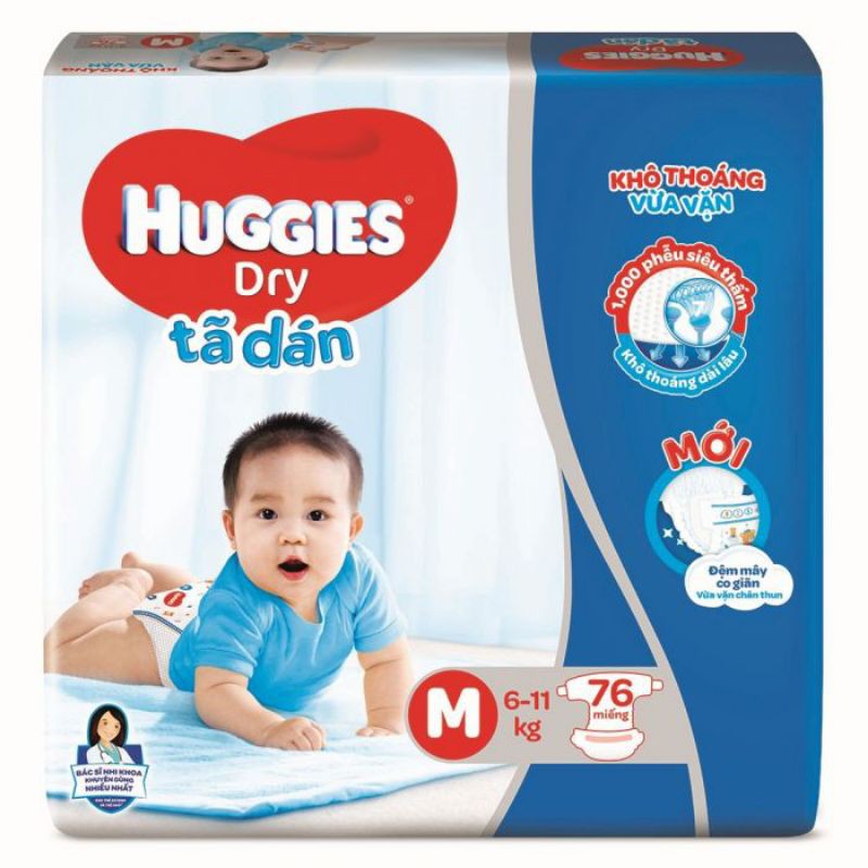 Bỉm - Tã dán Huggies size M - 76 miếng (Cho bé 6 - 11kg)

