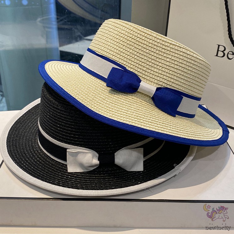 Mũ rơm phối nơ phong cách Hepburn thời trang mùa hè cho bé gái