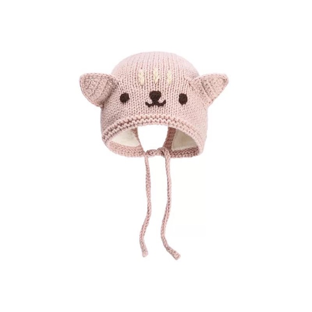 Mũ len tai mèo có dây buộc cho bé 3-18m MU001