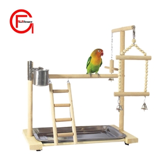 Cầu thang đứng cho chim vẹt bằng gỗ kèm cốc uống nướng