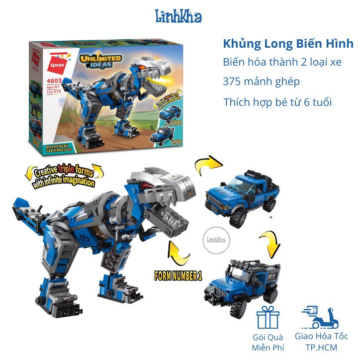 Đồ Chơi Xếp Hình Khủng Long Biến Hình 375 chi tiết - Qman 4803 - LinhKha