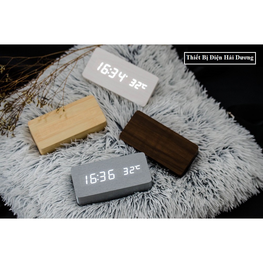Combo Bộ 10 Đồng Hồ Gỗ Led Để Bàn Hình Chữ Nhật ( màu gỗ nhạt ) - Tặng pin