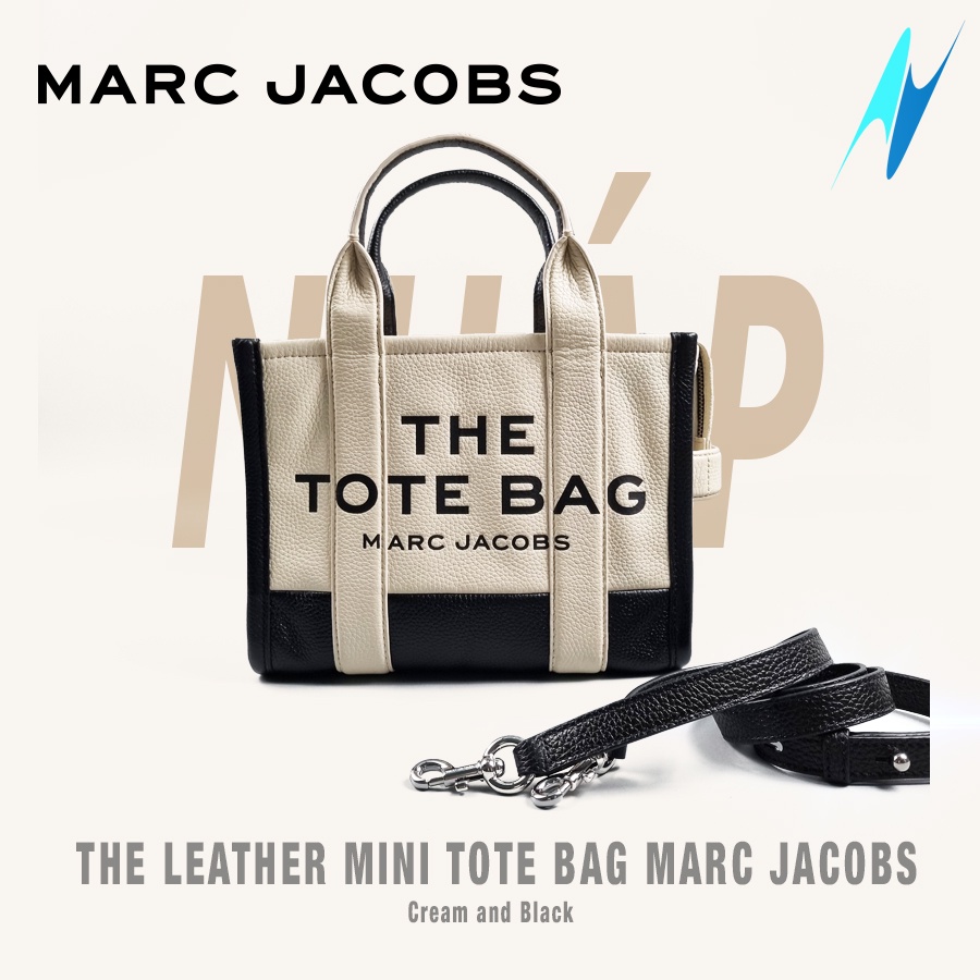 Túi Unisex THE LEATHER MINI TOTE BAG MARC JACOBS Cream Black chính hãng
