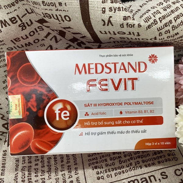 Medstand Fevit – Bổ sung sắt, acid folic, vitamin cho cơ thể, hỗ trợ quá trình tạo hồng cầu, giảm thiếu máu do sắt (30V)