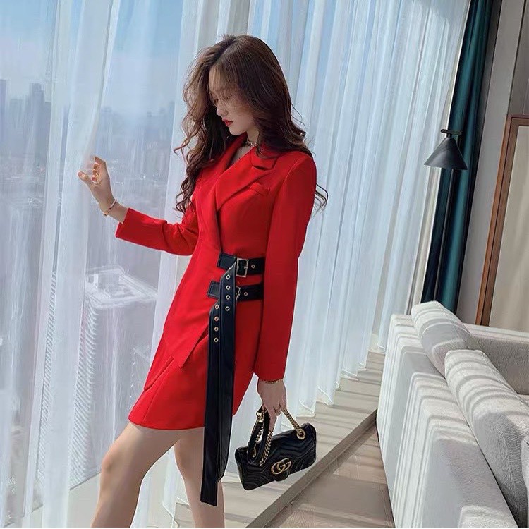 VÁY VEST ĐỎ VỚI CHI TIẾT DÂY BELT THẮT EO (V0878)