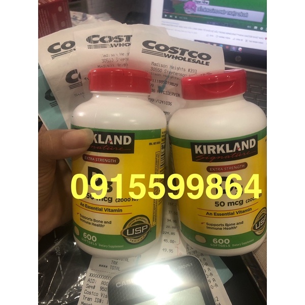 Vitamin D3 2000 IU Kirkland 600 viênhấp thụ canxi giúp xương chắc khỏe