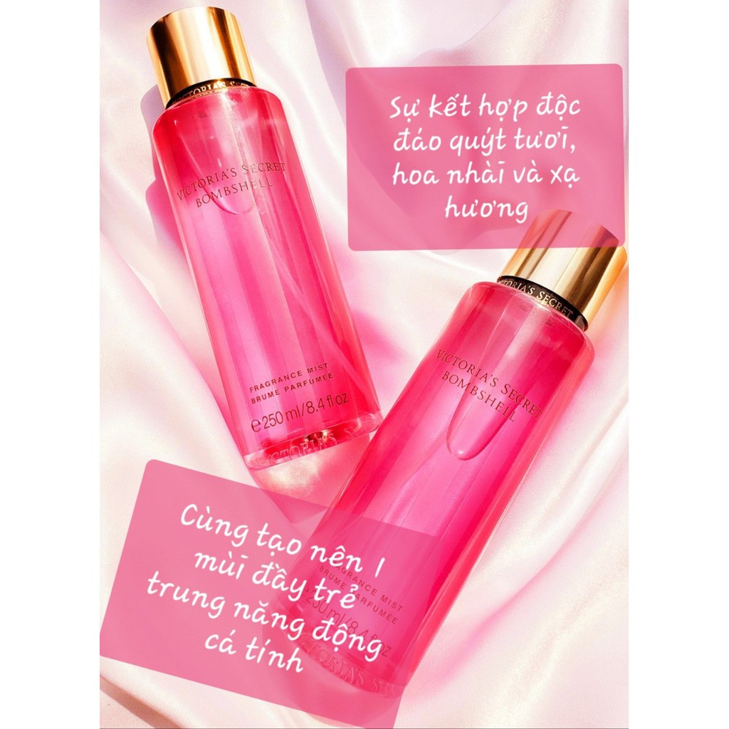 Xịt thơm body (body mist) Victoria's secret Baby Sweet + BOMSHELL ( 250mL) ( tem nhãn đầy đủ)