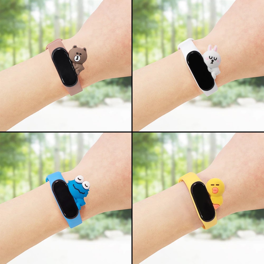Set dây đeo đồng hồ thông minh silicone thiết kế hoạt hình và miếng dán bảo vệ màn hình cho Xiaomi Mi Band 6/ 5/ 4/ 3