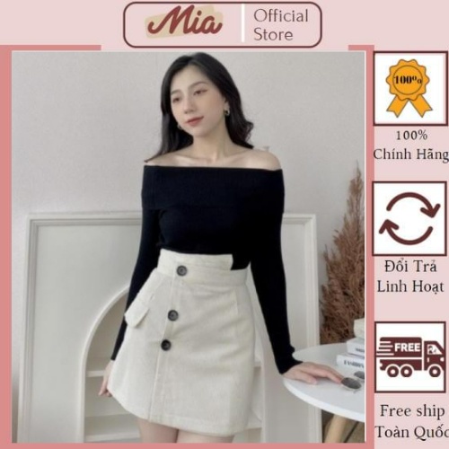 Chân váy ngắn chữ a lưng cao cạp lệch, chân váy ngắn chữ a chất nhung tăm khuy có quần lót trong - Mia Shore