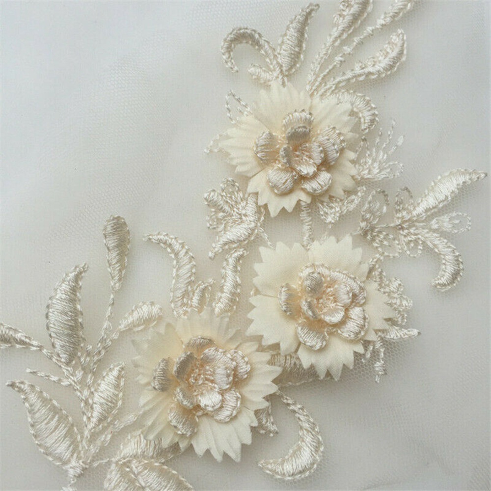 HCHCPhụ kiện hình hoa bằng vải tuyn phối ren đính ngọc trai thêu trang trí váy cưới/ quần áo thủ công DIY