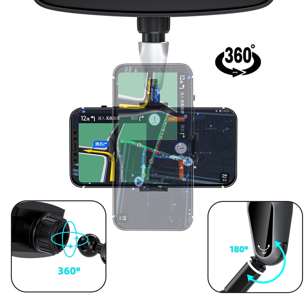 Giá đỡ điện thoại FONKEN xoay 360 độ gắn kính chiếu hậu ô tô tiện dụng