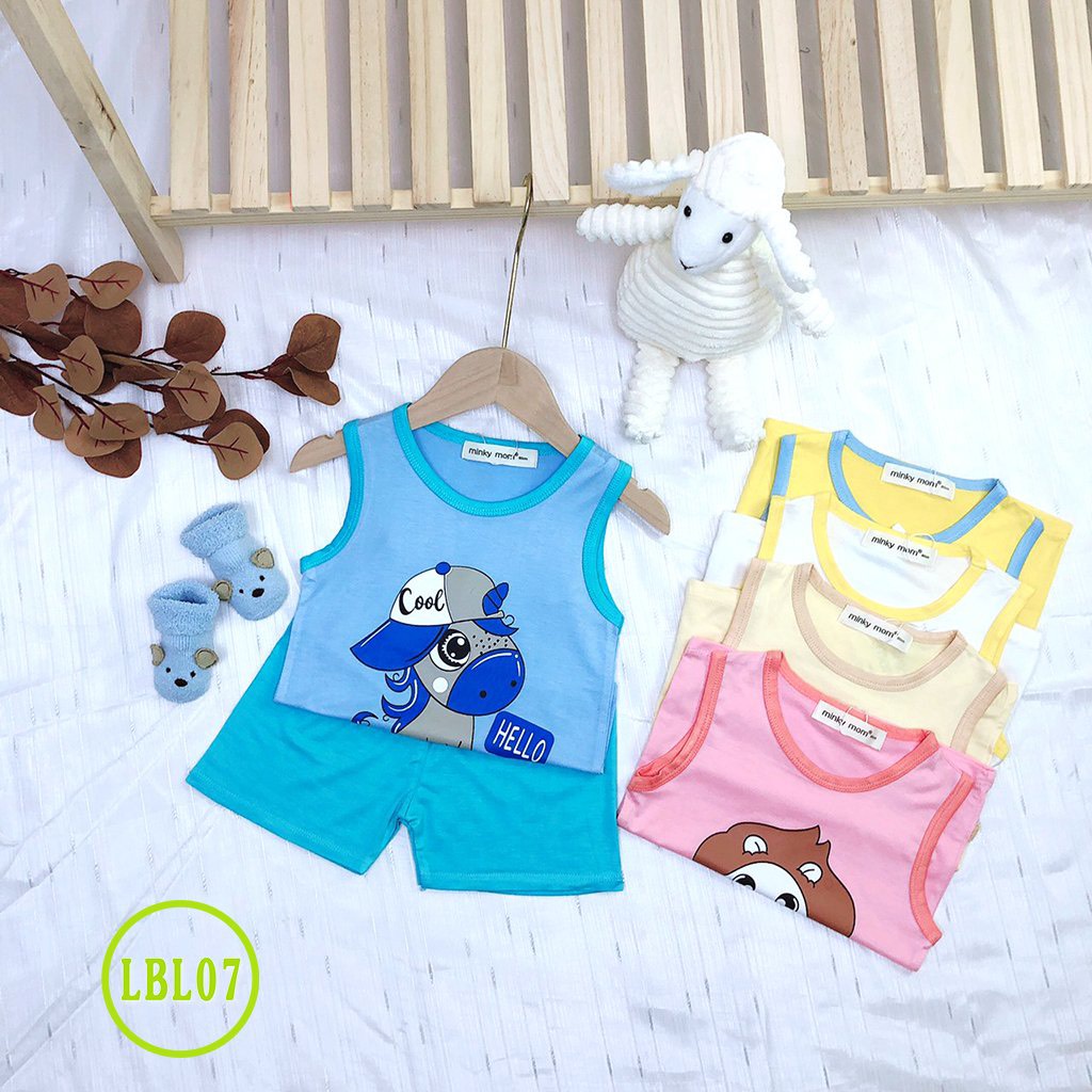 [LBL07] Bộ Ba Lỗ Thun Lạnh MINKY MOM CÓ SIZE ĐẠI In Hình Animal, Mềm Mịn, Thoáng Mát, Thấm Hút Mồ Hôi, Chuẩn Đẹp Cho Bé