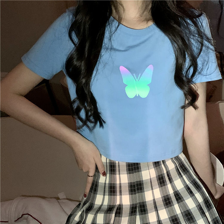 Áo thun tay ngắn in hình bướm dạ quang thời trang cho cặp đôi 2020