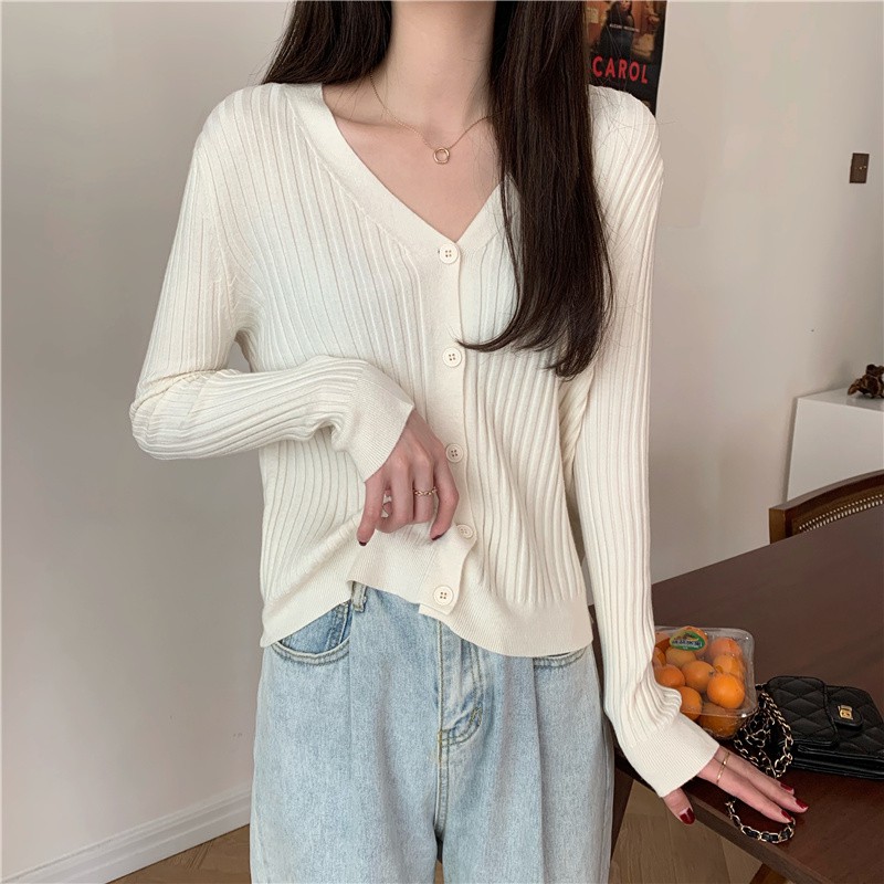 Áo Khoác Cardigan Tay Dài Cổ Chữ V Form Ôm Thời Trang Mùa Xuân