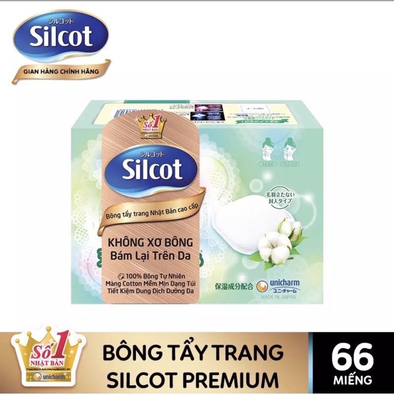 Bông tẩy trang Silcot Nhật Bản Hộp 66 miếng xanh lá - Bông Silcot Unicharm XANH LÁ 66 miếng