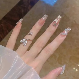 Móng tay giả nail box đính đá hình bướm nhũ xéo 💖 sẵn keo dán 💖