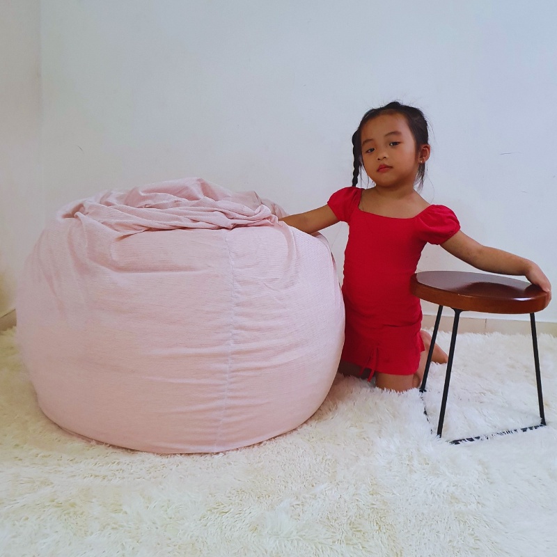 Ghế Lười Hạt Xốp 3ii Home Hình Trái Lê Size M 80x100cm Màu Hồng Nhạt Vải Thun Lạnh Cao Cấp Khán Khuẩn Chống Bám Bụi