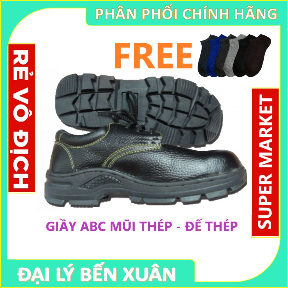 Giầy Bảo Hộ ABC Mũi Thép Đế Thép - Tặng Tất Nam kháng khuẩn cao cấp