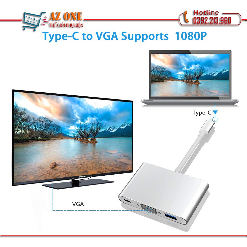 Cáp Chuyển Đổi Type-C Sang USB 3.0 VGA Adapter Cao Cấp