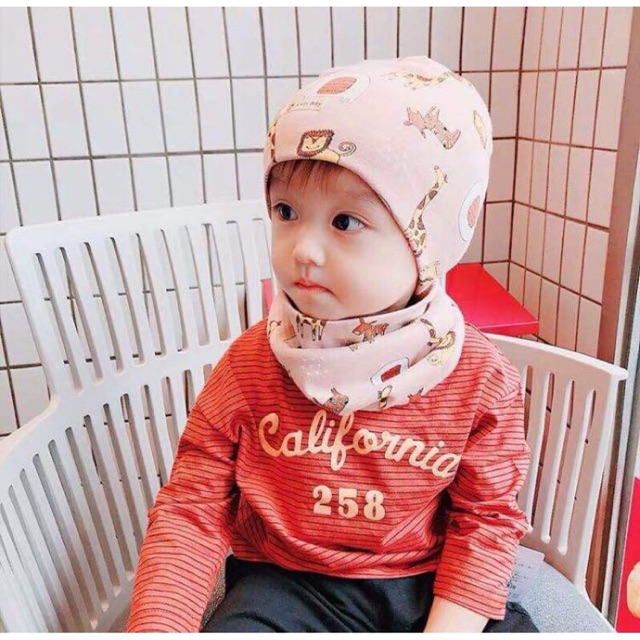 Sét mũ kèm khăn ống cotton mềm cho bé