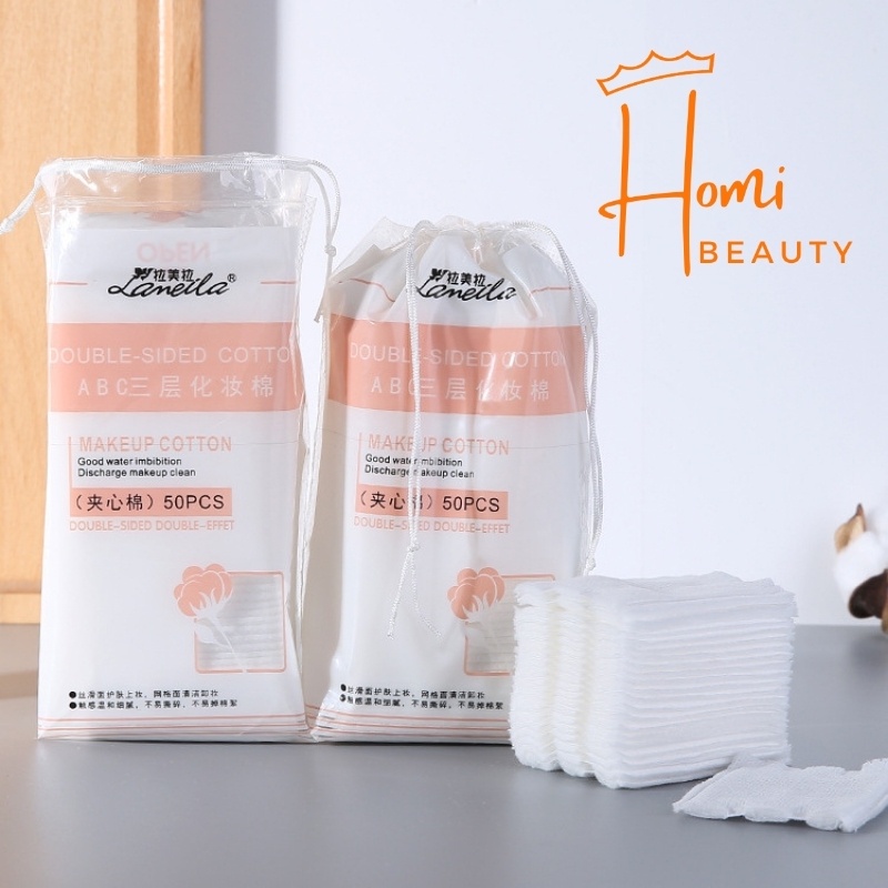 Bông Tẩy Trang 50 Miếng Lameila 3 Lớp Dày Dặn - Bông Tẩy Trang Cotton Pads Nhỏ Gọn Tiện Lợi - HOMIKA