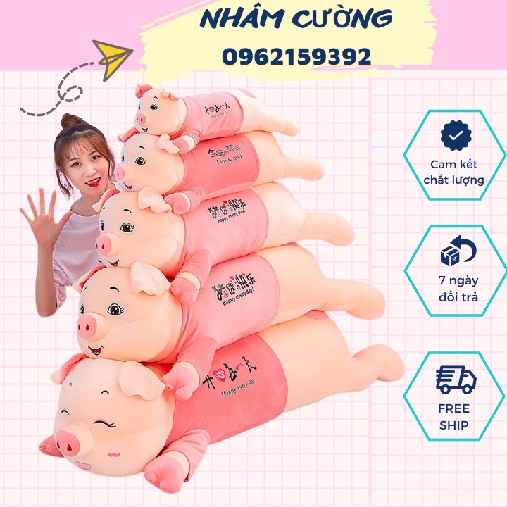Gấu Bông , Gối Ôm Heo Mặc Áo Hồng Mềm Mịn Kích Thước 1M 1M2 1M4