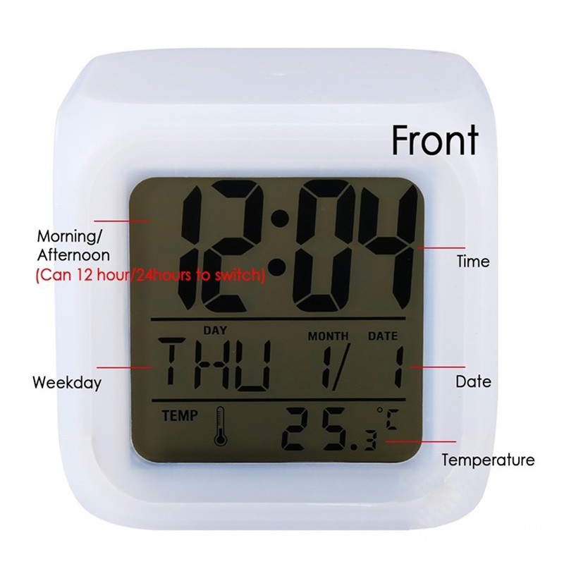 Mini Square Digital LED 7 Colours Light Effect Colourful Change Digital Alarm Clock