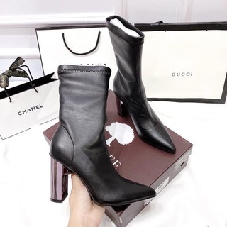 💖FULLBOX BOOT💖 Bốt nữ ngắn cổ da ôm chân gót vuông bốt Bigtree