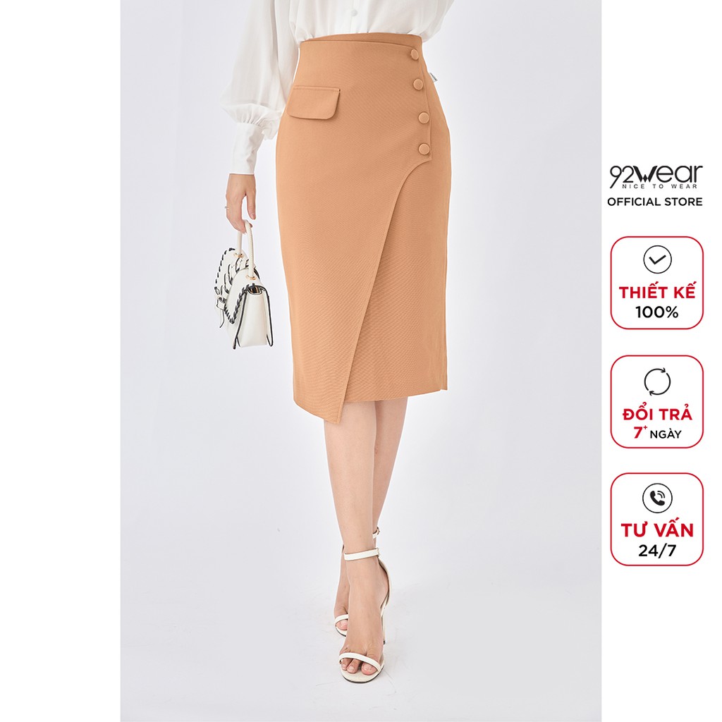 Chân váy dài công sở 92WEAR vạt chéo xẻ tà tôn dáng JDA1702 | BigBuy360 - bigbuy360.vn