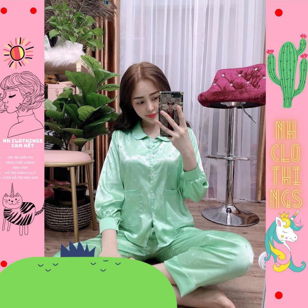 bộ đồ ngủ, đồ bộ pijama lụa nữ mặc nhà gấm cổ sen tay dài quần dài chất liệu gấm lụa cao cấp freeSize NH CLOTHINGS