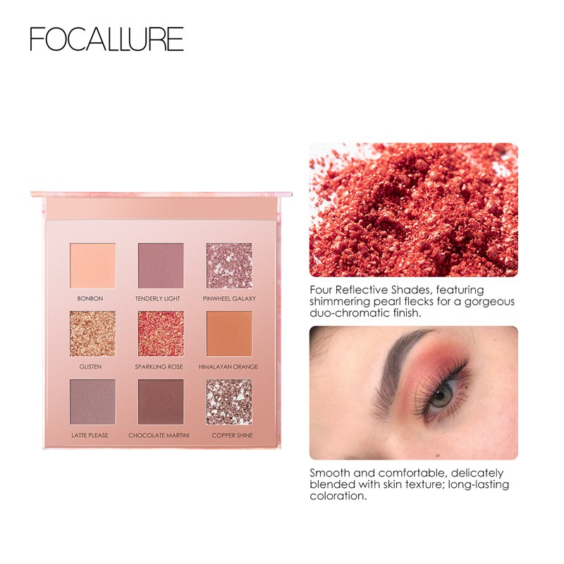 Bảng phấn mắt FOCALLURE 9 màu tông lÌ và ánh nhũ chống nước cao cấp 11.25g | BigBuy360 - bigbuy360.vn