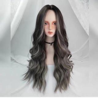 Nguyên đầu 2 mái uốn dợn ombre đen xám