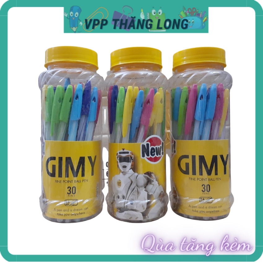 Hộp 30 bút nến ngắn, bút bi Gimy ngòi 0.7mm mực xanh