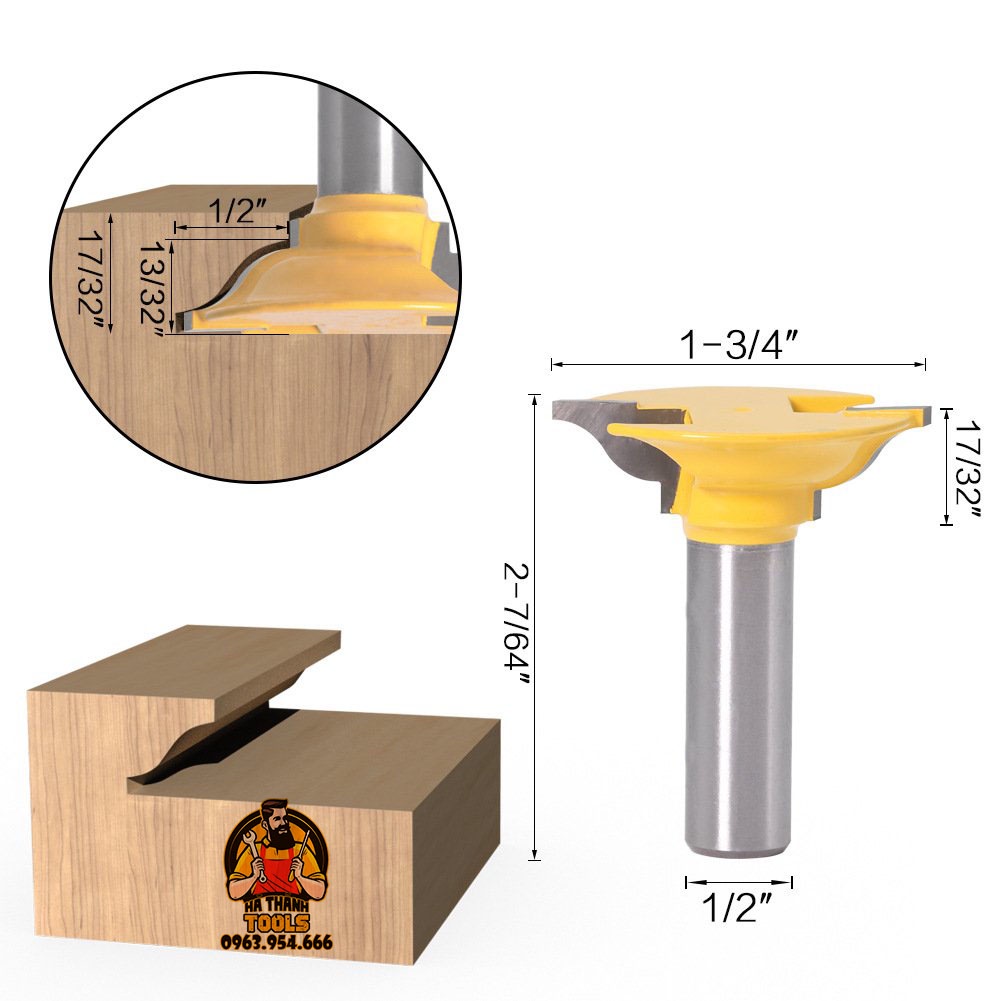 BỘ 3 MŨI PHAY GỖ GHÉP MỘNG CỬA CHÍNH CỐT 12LY7 - DÙNG CHO VÁN DÀY 35-47MM