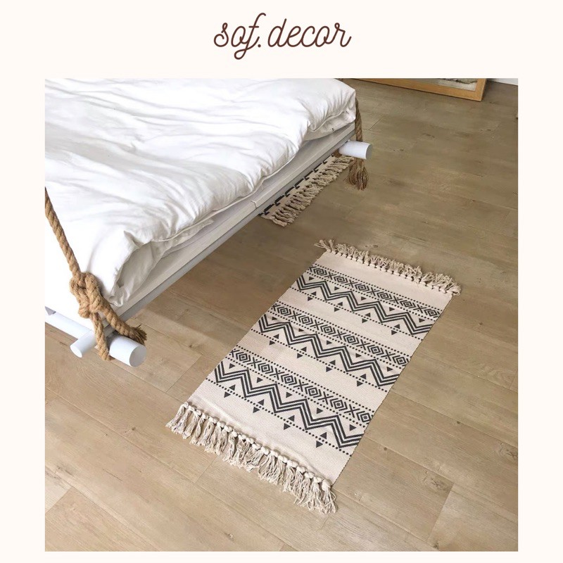 Thảm dệt thủ công canvas trải sàn, thảm trải bàn ghế phong cách Bắc Âu